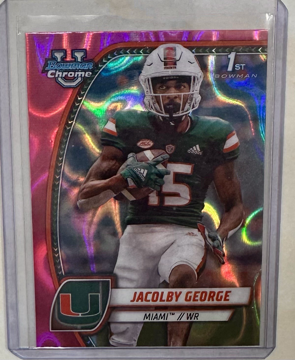 Jacolby George 2024 Bowman University Chrome #84 Pink Lava Refractor