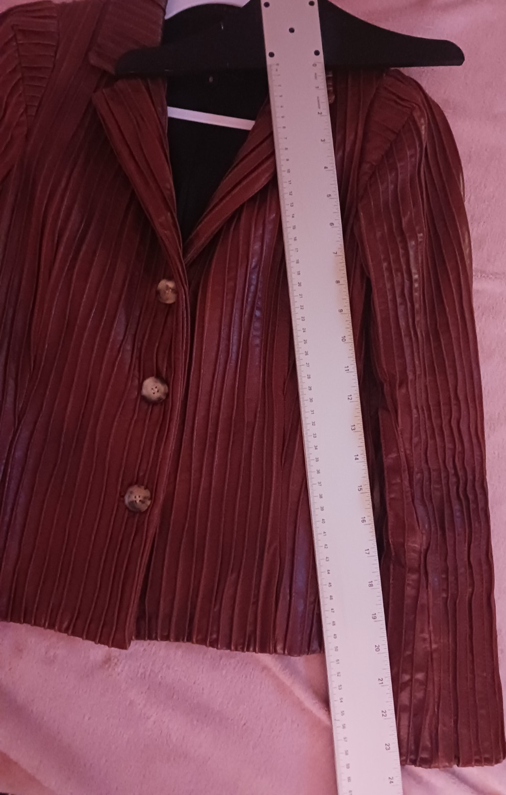 Tocca Leather Jacket Brown Red Fitted Button Plea… - image 8