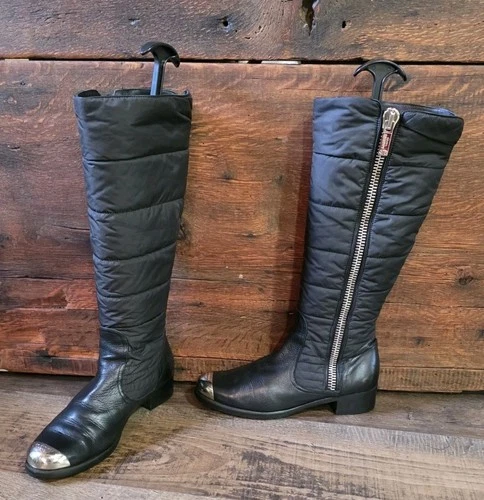 Baldinini Trend Boots Womens 40 Black Leather Metal Toe Quilted Shaft - product listing photo