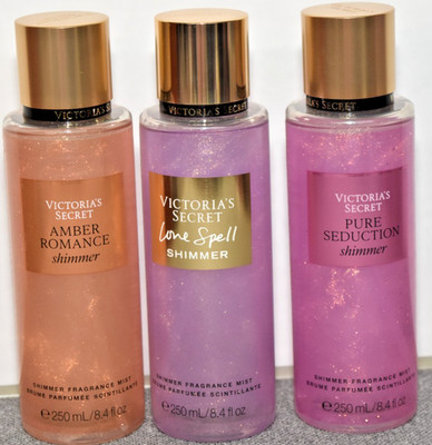 3 Victorias Secret Amber Romance Love Spell Pure Seduction Shimmer Body Mist Lot