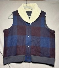 Woolrich Womens Buffalo Plaid Vest Blue Lined Wool Shawl Collar Size L