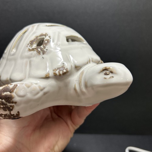 Sea Turtle Lamp White Brown Textured Distressed Accents Nautical 8” neutral - Picture 9 of 15