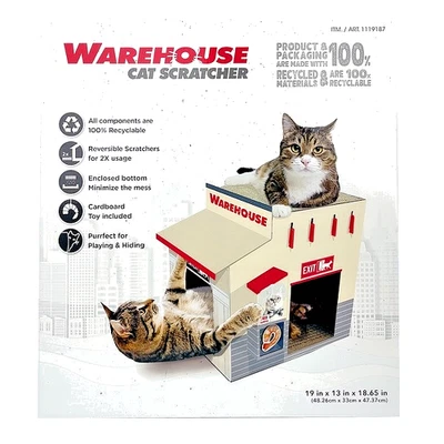 CA&T NEW WAREHOUSE CAT SCRATCHER VIRAL DOUBLE DECKER REVERSIBLE PET TOY HOUSE