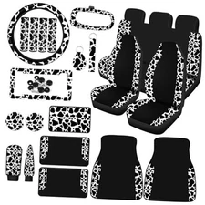 BBTO 26 Pcs Cow Print Car Accessories Cow Print Seat Covers Set Steering Wheel 