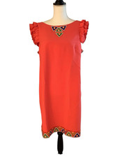 Vince Camuto Women’s Coral Aztec Embroidered Ruffle Sleeve Dress Size 12P