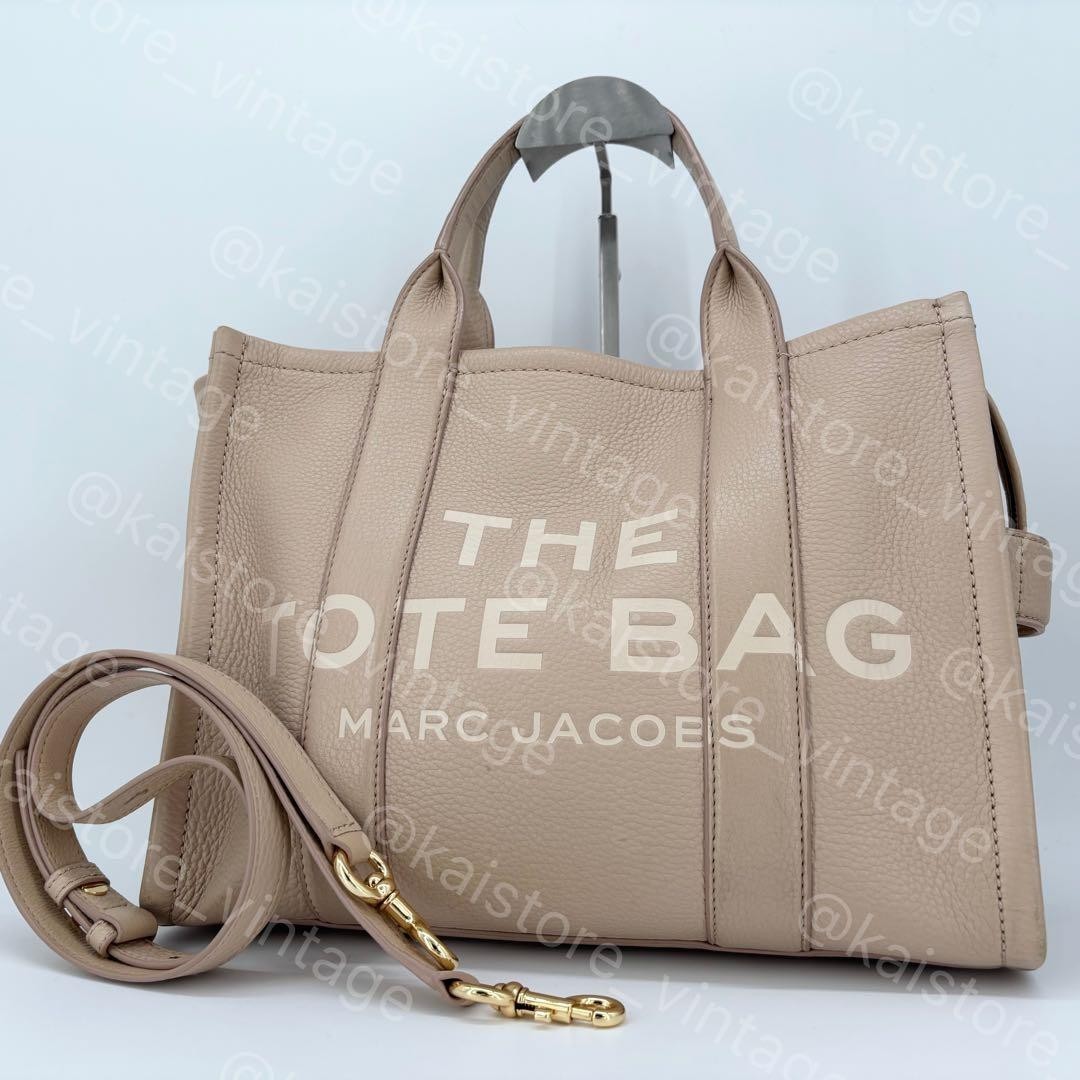 MARC JACOBS 2way Tote Handbag Shoulder Bag Beige Leather Authentic from Japan