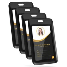 4-Pack Vertical ID Badge Holders Hard Plastic Black Card Protector Case