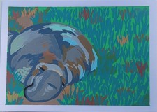 ACEO Original, Abstract Animal Elephant Seal, Mini Art Painting, Coastal Animals