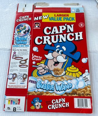 Cap n Crunch Bubble Wand Empty Cereal Box Vintage Captain Cap Value Pack 1992