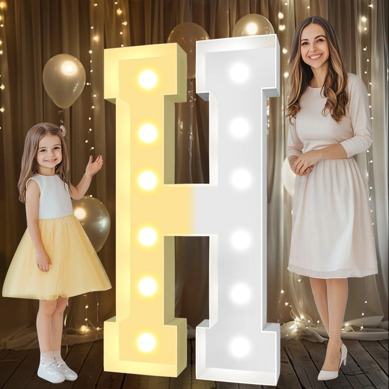 Pooqla 4 FT Marquee Light Up Letters, Cool White and Warm White Marquee Lette...