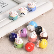 10pcs 17mm Fortune Cat Raise Claws Painting Ceramic Porcelain Loose Beads Lot