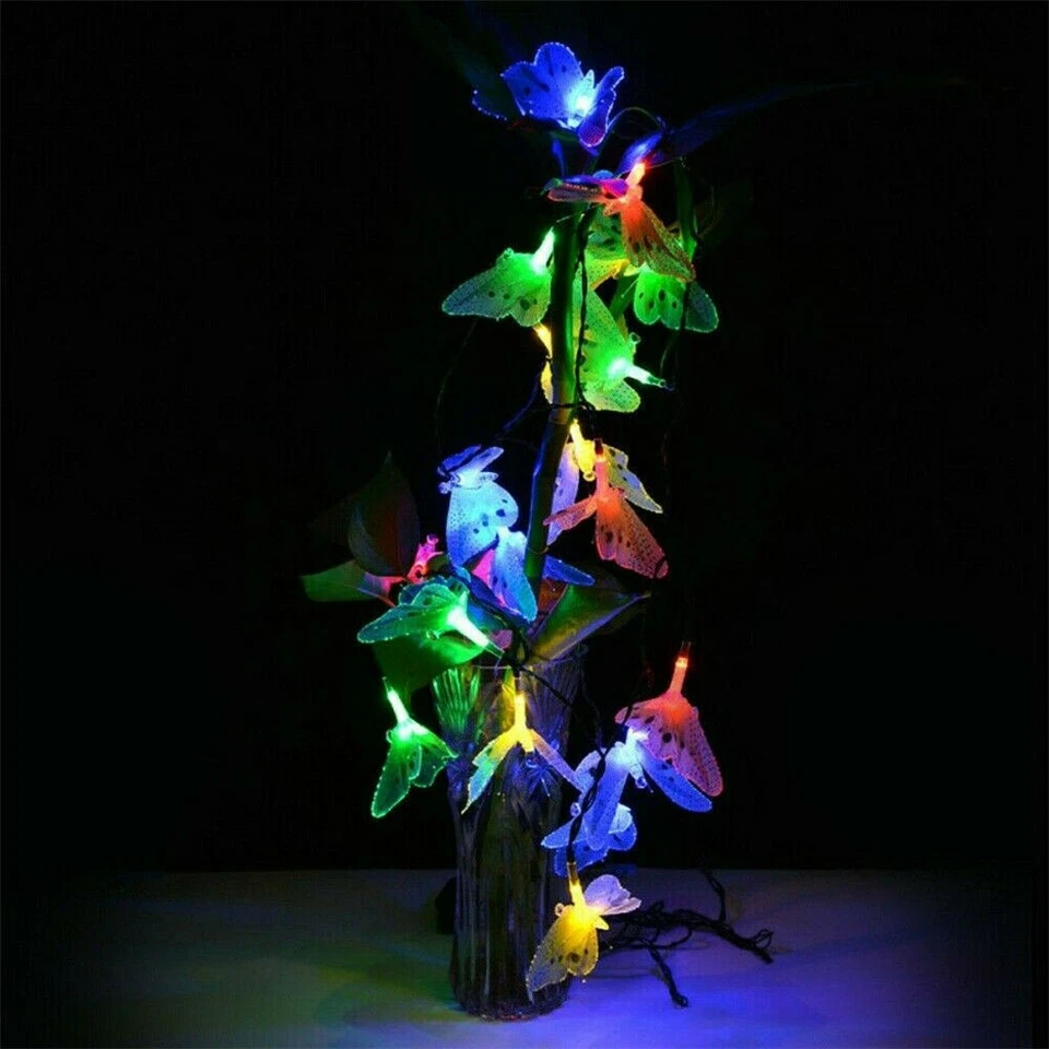 Solar Powered 12/20 LED Butterfly Fairy String Lights Lamp Outdoor Garden Bulb - Image 4 of 4