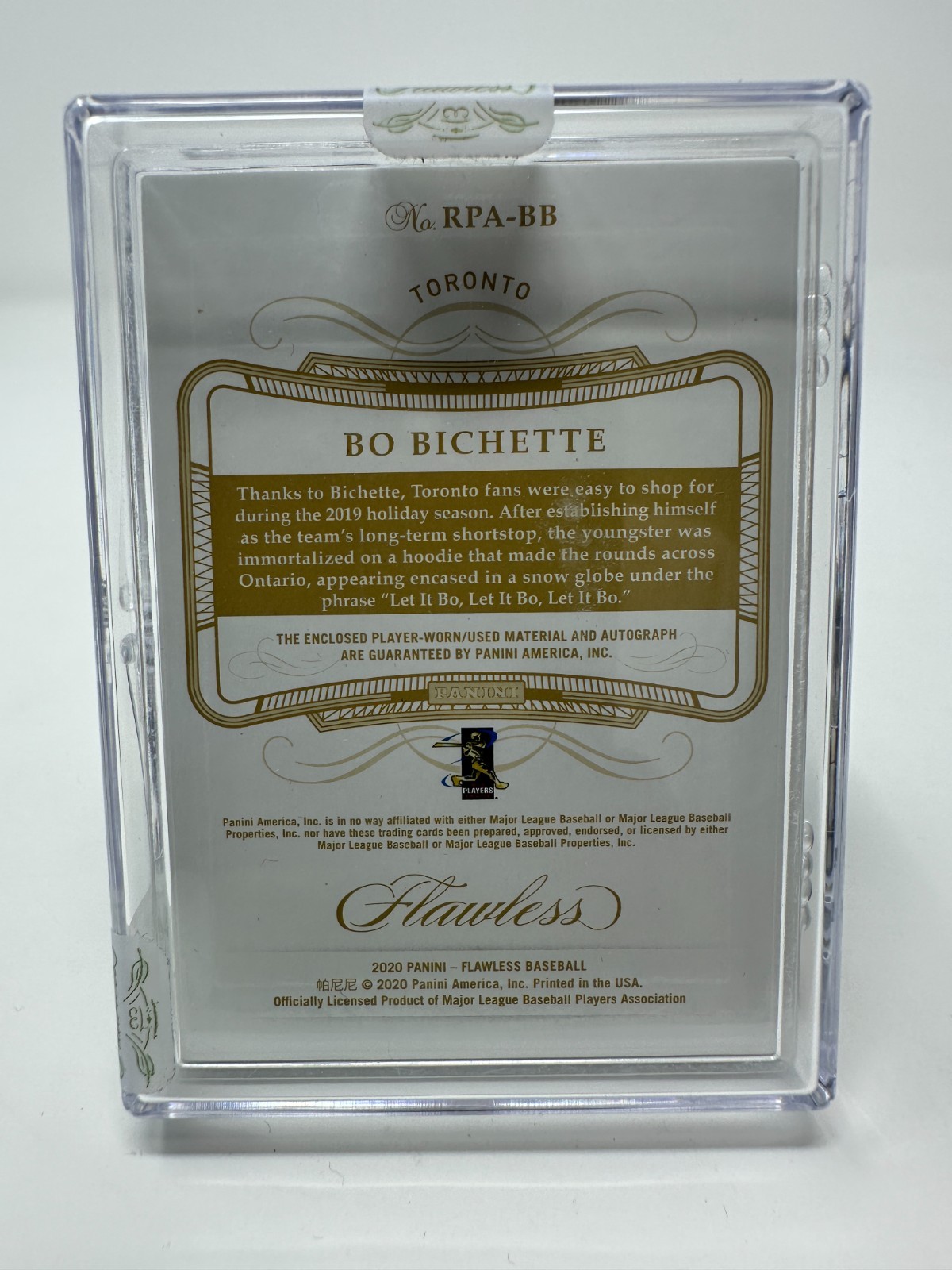 2020 Panini Flawless Bo Bichette RPA Patch Auto 03/15 Blue Jays view 2