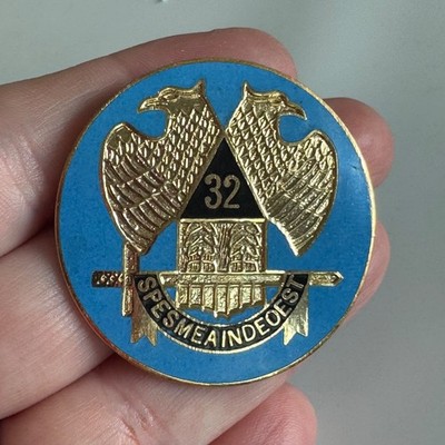 VTG Large Scottish Rite 32° Double-Headed Eagle Spes Mea in Deo Est Blue Pin