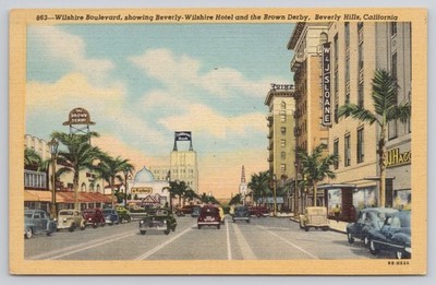 Postcard Beverly Wilshire Hotel and Brown Derby Beverly Hills, California