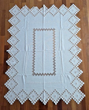 Hardanger Handarbeit Tischdecke beige creme-wei&szlig; 155 &times; 120 cm Stickerei gro&szlig;