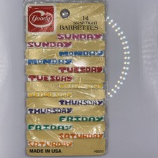 Vintage Goody Snap-Tight Barrettes Days Of Week  5510 NOS 1985 Made USA. NOS.