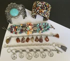 Vintage Silver Tone Lot Of 6 Costume Jewelry Bracelet’s Charm Cuff