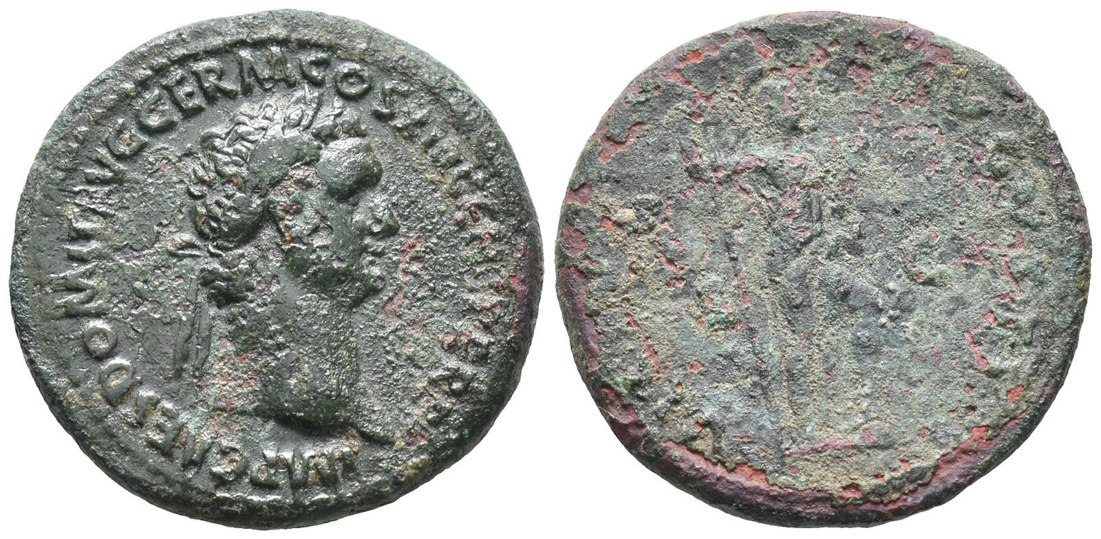 Roman Bronze As - Rome 81-96 AD - Domitian - Virtus