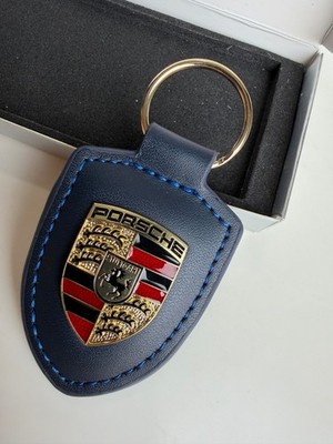 Genuine Porsche Leather Keychain, Essential Blue Crest Key Ring: 2026 Design