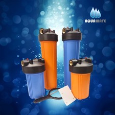 AquaMate 10"20" Big Blue Jumbo Water Filter Housing 1" Brass Port Pressure Gauge