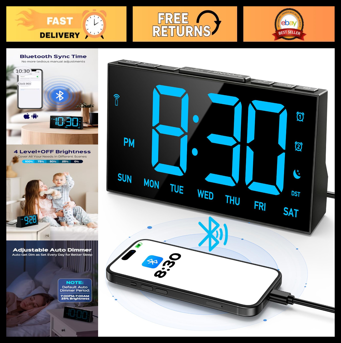 - Dual Alarms, Usb Port, 4 Brightness Lev