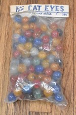 Vintage Vitro 5 Star Brand NOS Sealed Bag of 100 Cat Eye Glass Marbles