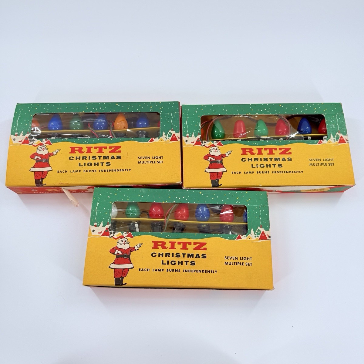 Vintage Ritz Christmas Lights 3 sets of 7 lights W Boxes TESTED