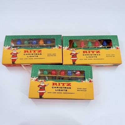 Vintage Ritz Christmas Lights 3 sets of 7 lights W Boxes TESTED