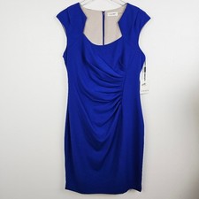 Calvin Klein Blue Horseshoe Neck Ruched Sheath Dress NWT