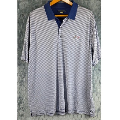 Greg Norman Play Dry Mens XXL Blue White Micro Stripe Golf Polo Shirt G7XDK884