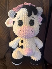 Large Handmade Crochet Cow Plush 18  Stuffed Farm Animal Plushie