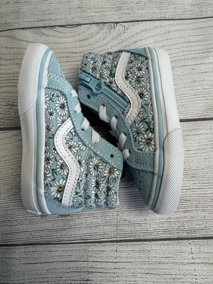 Vans High Top Zip Shoes Kids Size 5 Blue Daisy Floral Suede Sneaker Toddler - Image 1 of 4