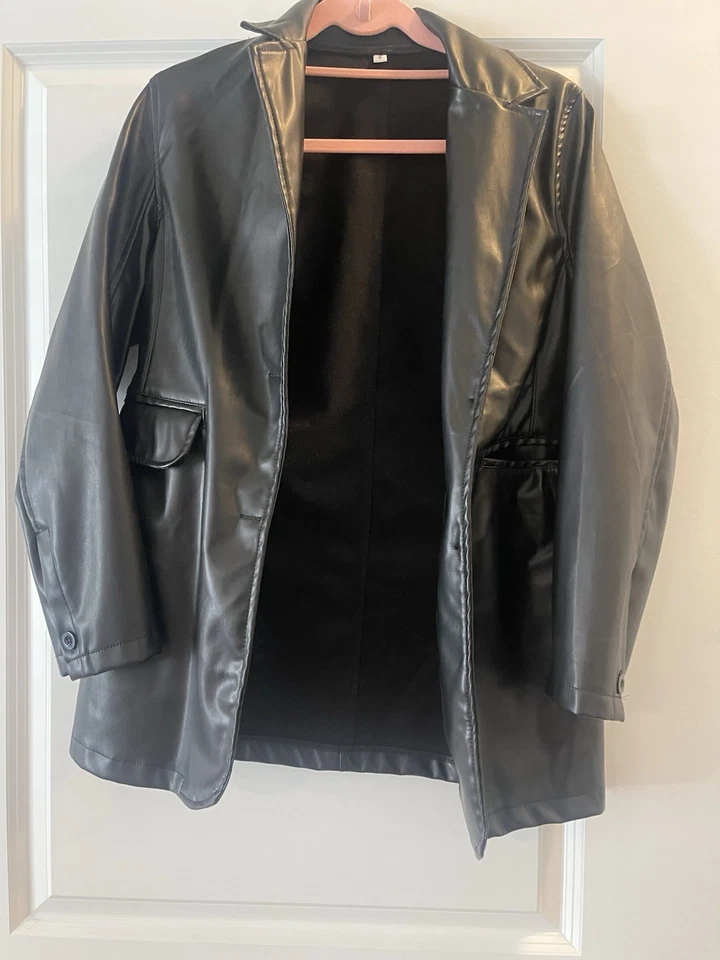 Chaqueta Blazer Negra Imitación Cuero | Para Mujer Talla [pequeña] | Cuero Vegano
