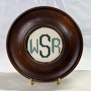 Vintage SUDBERRY House Mahogany Pincushion Tray - Cross Stitch Monogram WSR
