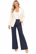 Express Womens Double Breasted Blazer Gold Button Jacket Size Size 8 White Ivory