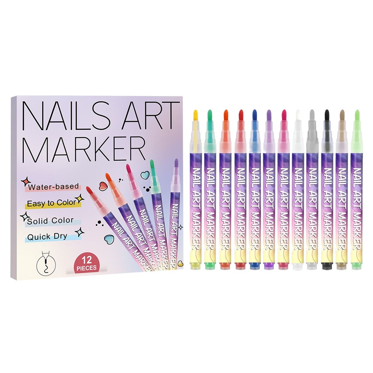 12Color 3D Nail Art Pens Set Nail Polish Graffiti Dotting Pen