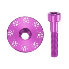 Bicycle Headset Stem Top Cap 1-1/4" OD Snowflake Pattern with M6 Bolt, Pink