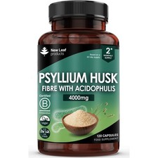 New Leaf Products Psyllium Husk 4000mg Vegan 120 Capsules - 4 Pack