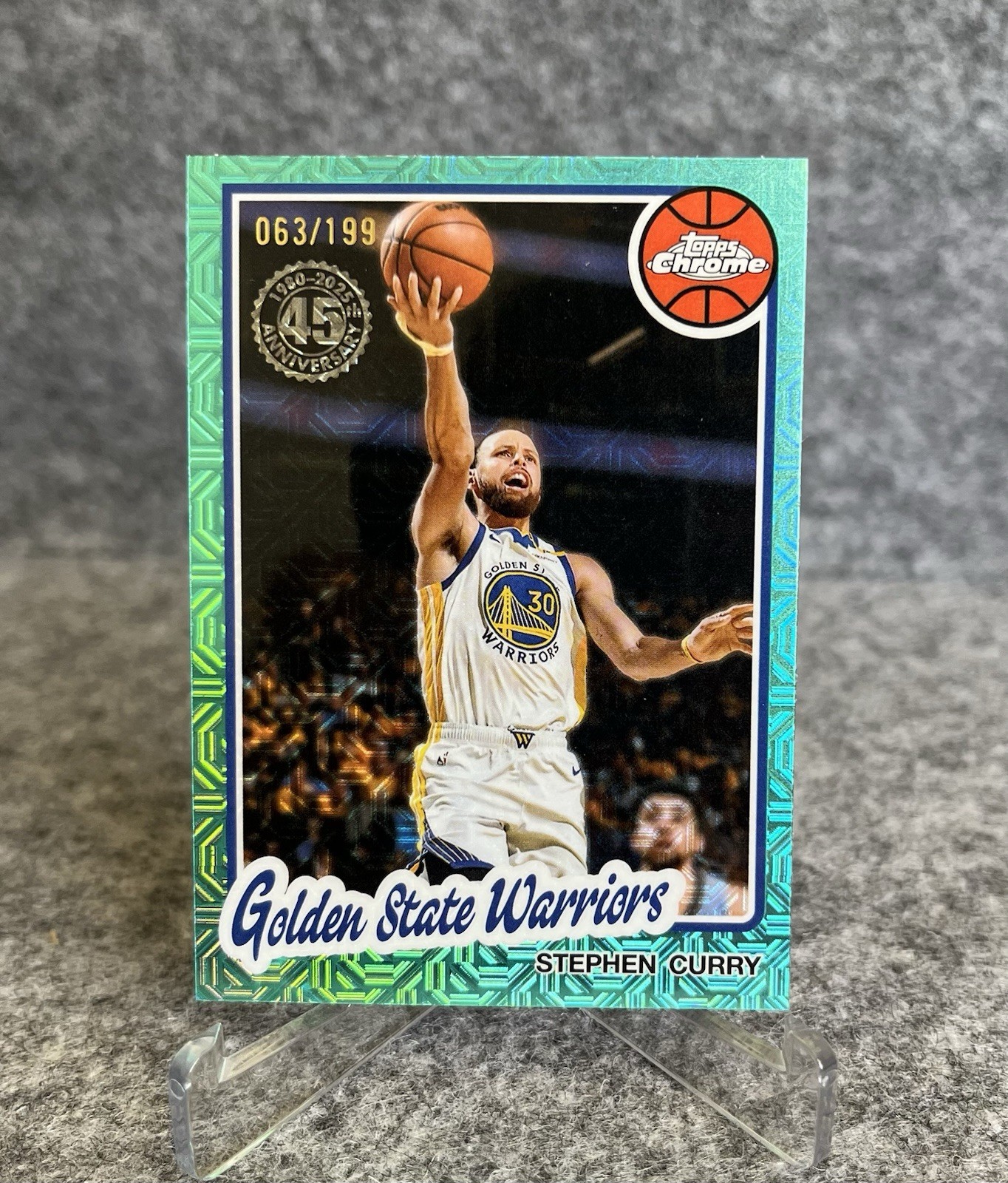 Stephen Curry 2025-26 Topps Chrome 1980-81 Topps Insert Aqua Mojo /199 #TC-SCU