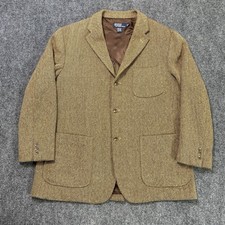Vintage Polo Ralph Lauren Herringbone Tweed Blazer Mens XL Brown Cotton Coat