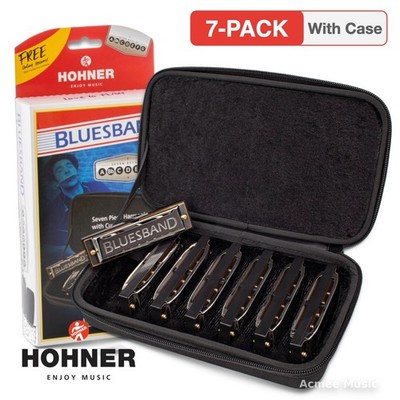 Hohner Bluesband Harmonica 1501/7 Bundle, Set of 7 Harp Keys with Case