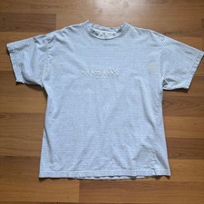 Vintage 90's Guess Jeans USA Georges Marciano Light Blue Striped Tee Shirt Sz M