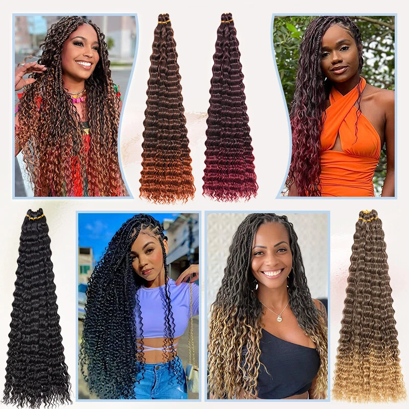28" Deep Wave Crochet Bulk Braids Ocean Wave Afro Hair Extensions Synthetic Wavy - Picture 3 of 21