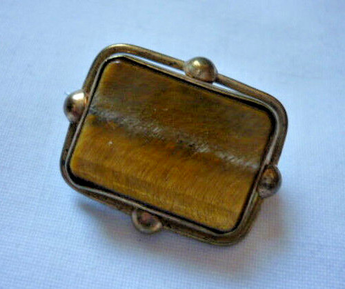 RECTANGULAR BROOCH with TIGER EYE circa 1905-1915… - image 1