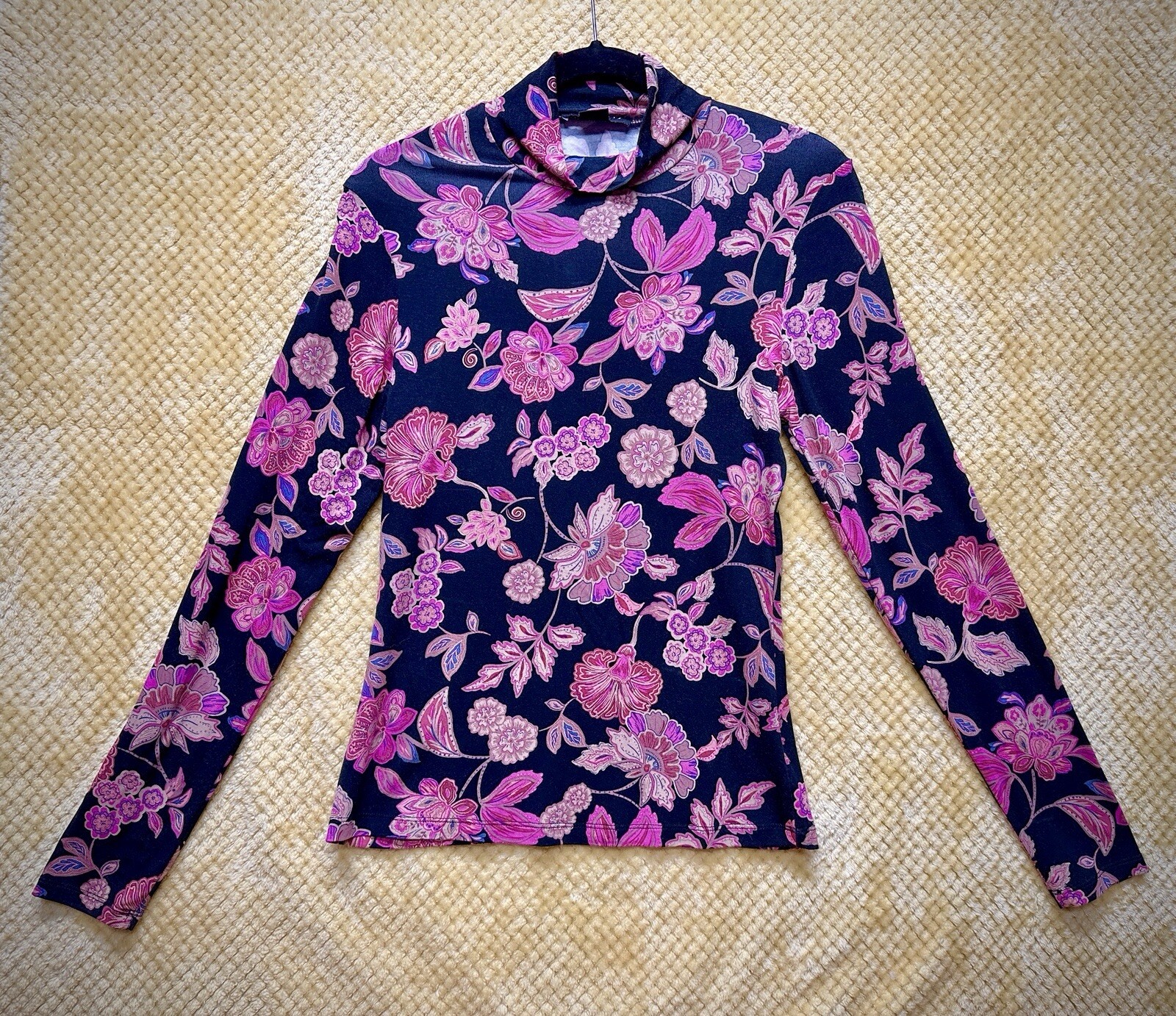 NWOT Black Floral Print Stretchy Turtleneck By Sanctuary, Medium