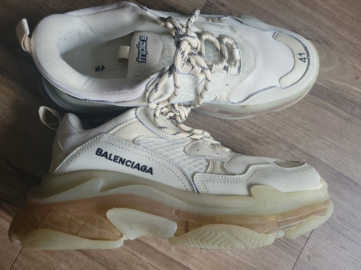 Balenciaga Triple S Clear Sole Unisex White Leather Mesh Balenciaga Triple S Clear Sole Unisex White Leather Mesh