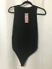 Boohoo Women Bodysuit Size 12 Double Layer Scoop Sleeveless  Black NWT Casual A7