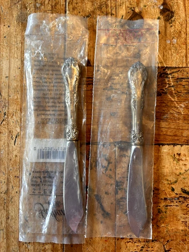 Lot of 2 Gorham Sterling Silver King Edward Butter Knifes: In Packaging