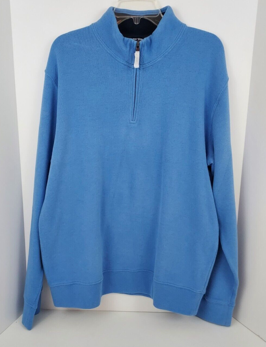 Lands End Men L Bedford Rib Quarter Zip Pullover Sweater Chicory Blue Soft  NWT | eBay